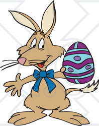 Clipart Illustration of a Brown Bilby Holding A Purple And Blue Easter Egg