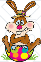 Clipart Illustration of a Bunny Rabbit With His Butt Stuck In A Broken Easter Egg