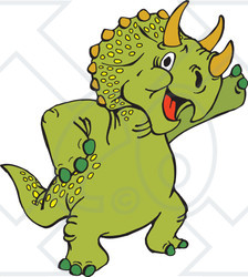 Clipart Illustration of a Friendly Green Triceratops Waving