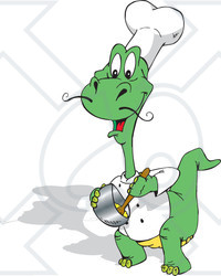 Clipart Illustration of a Green Chef Dinosaur Stirring Food In A Pot