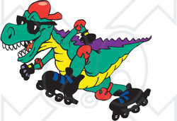 Clipart Illustration of a Tyrannosaurus Rex Roller Blading To The Left