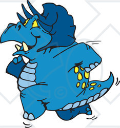 Clipart Illustration of a Blue Triceratops Running To The Left