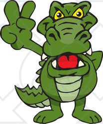 Clipart Illustration of a Peaceful Alligator Smiling And Gesturing The Peace Sign With His Hand