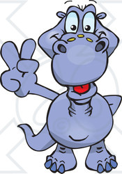 Clipart Illustration of a Peaceful Blue Apatosaurus Dinosaur Smiling And Gesturing The Peace Sign With His Hand