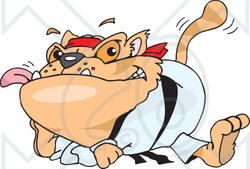 Clipart Illustration of a Karate Cat Resting After A Fight