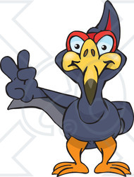 Clipart Illustration of a Peaceful Terradactyl Smiling And Gesturing The Peace Sign