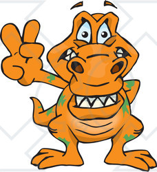 Clipart Illustration of a Peaceful T Rex Smiling And Gesturing The Peace Sign