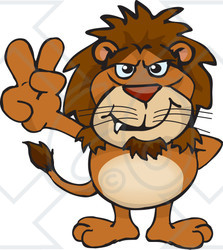 Clipart Illustration of a Peaceful Lion Smiling And Gesturing The Peace Sign