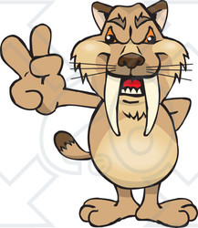 Clipart Illustration of a Peaceful Sabertooth Tiger Smiling And Gesturing The Peace Sign