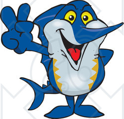 Clipart Illustration of a Peaceful Marlin Smiling And Gesturing The Peace Sign