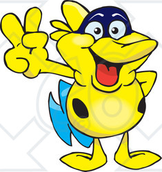 Clipart Illustration of a Peaceful Yellow Fish Smiling And Gesturing The Peace Sign
