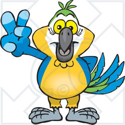 Clipart Illustration of a Peaceful Blue And Yellow Macaw Parrot Smiling And Gesturing The Peace Sign