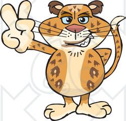 Clipart Illustration of a Peaceful Leopard Smiling And Gesturing The Peace Sign