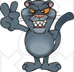 Clipart Illustration of a Peaceful Panther Smiling And Gesturing The Peace Sign