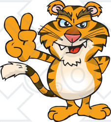 Clipart Illustration of a Peaceful Tiger Smiling And Gesturing The Peace Sign