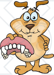 Clipart Illustration of a Dentist Dog Holding Out A Pair Of False Teeth Dentures