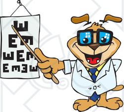 Clipart Illustration of a Dog Optometrist Pointing To An Eye Chart