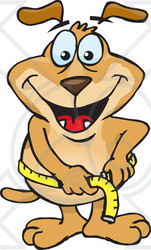 Clipart Illustration of a Brown Dog Measuring His Waist With A Tape Measure