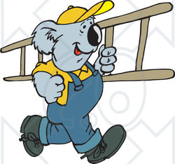 Clipart Illustration of a Koala Roofer Running With A Ladder