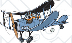 Clipart Illustration of a Koala Biplane Pilot Flying