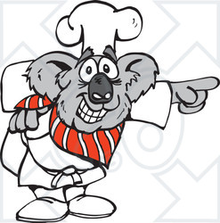Clipart Illustration of a Koala Chef Bending Over And Pointing