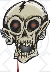 Clipart Illustration of a Creepy Human Skull With Glowing Red Eyes, Dripping Blood And Eyebrow, Chin And Ear Piercings