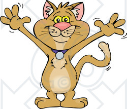 Clipart Illustration of a Happy Brown Kitty Cat Smiling And Holding His Arms Up