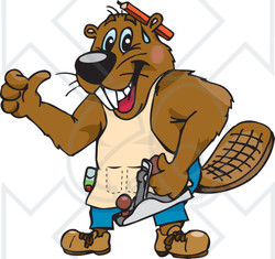 Clipart Illustration of a Carpenter Beaver Character Holding A Sander And Giving The Thumbs Up