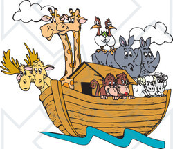 Clipart Illustration of Pairs Of Giraffes, Birds, Rhinos, Sheep And Monkeys On Noah's Ark