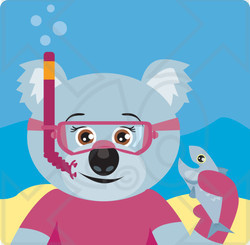 Clipart Illustration of a Female Koala Bear Snorkel Character