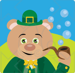 Clipart Illustration of a Leprechaun Bear Character Smoking A Pipe
