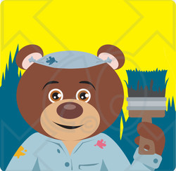Clipart Illustration of a Brown Bear Painter Character