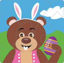Clipart Illustration of a Brown Bear Easter Bunny Character
