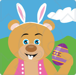 Clipart Illustration of a Teddy Bear Easter Bunny Character