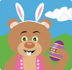 Clipart Illustration of a Bear Easter Bunny Character