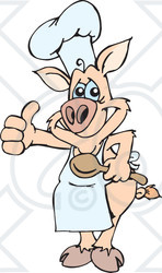 Clipart Illustration of a Friendly Pig Chef Wearing An Apron And Giving The Thumbs Up