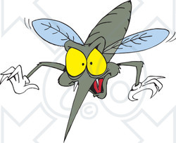 Clipart Illustration of a Blood Thirsty Mosquito Diving Forward And Baring Fangs
