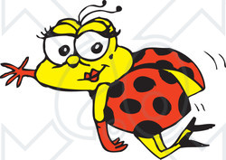 Clipart Illustration of a Flying Pretty Ladybug Waving And Wearing Gloves And Heels