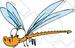 Clipart Illustration of a Happy Orange Dragonfly With A Forked Tail