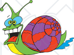 Clipart Illustration of a Goofy Snail With Big Eyes And A Purple And Red Shell