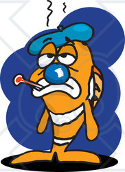 Clipart Illustration of a Sick Clown Fish With An Ice Pack And Thermometer