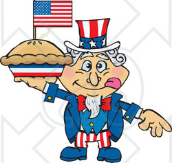 Clipart Illustration of Uncle Sam Holding Up An Apple Pie With An American Flag On Top