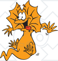 Clipart Illustration of an Energetic Jumping Frilled Lizard