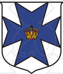 Clipart Illustration of a White And Blue Coat Of Arms With A Crown