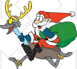 Clipart Illustration of Santa Riding An Emu With Antlers