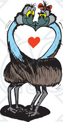 Clipart Illustration of a Passionate Emu Couple Smooching Around A Heart