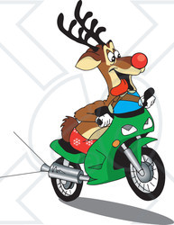 Clipart Illustration of Rudolph The Red Nosed Reindeer Riding A Green Scooter