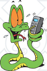 Clipart Illustration of a Snake Dialing a Cell Phone