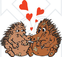Clipart Illustration of a Pair Of Accident Prone Enchidnas In Love, Covered In Bandages