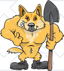 Clipart Illustration of a Dingo Digger Holding A Shovel